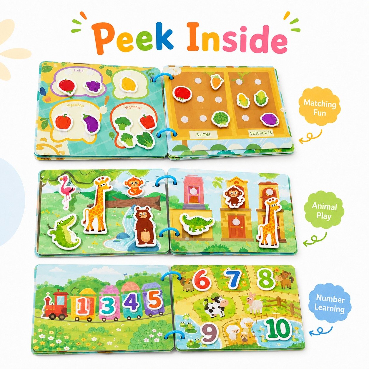 Inside the busy book - matching, animal play and number pages