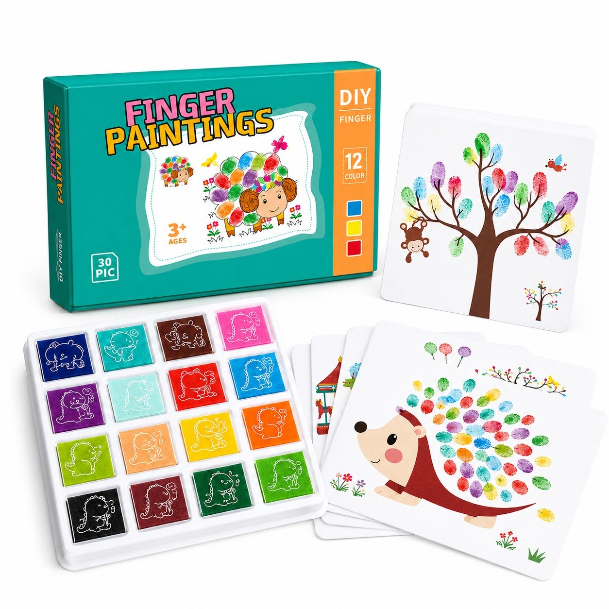 Kids Finger Painting Kit with 12 colors and 30 activity cards