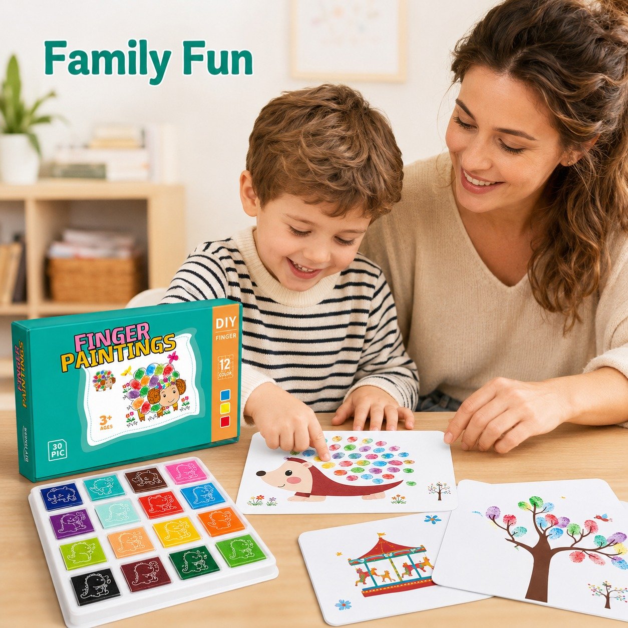 Mother and child painting together
